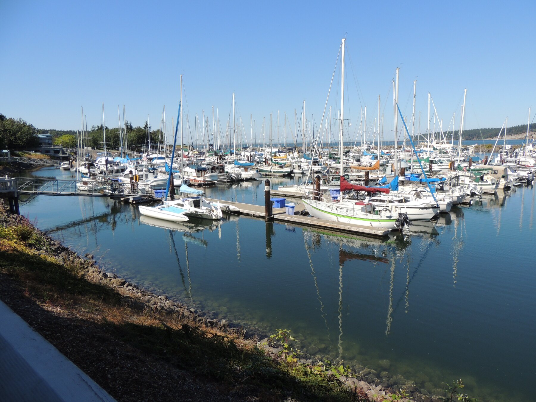 Boats moored at John Wayne Marina in Sequim, Washington